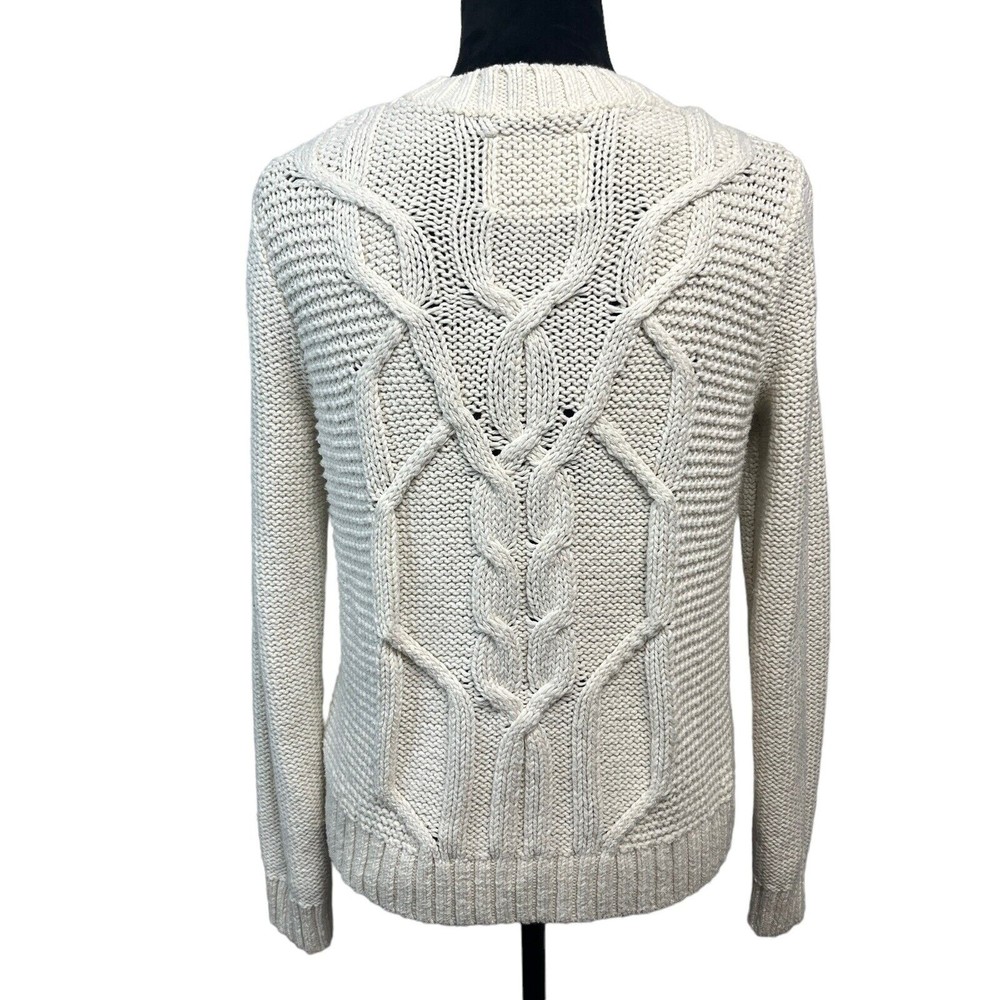 Abercrombie & Fitch Sweater Size M Cream Long Sleeve Cable Knit Chunky Crew Neck - Picture 3 of 9